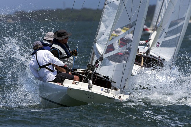 Carl Ryves helming Sidewinder to windward in today’s Prince Philip Cup racing - Australasian Dragon National Championship Prince Philip Cup 2013 ©  Andrea Francolini Photography http://www.afrancolini.com/