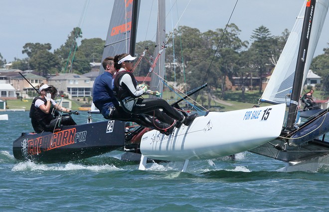 Josh McKnight and Nina Curtis, Brett Sellers and Vicky Francis - F18 Nationals  © Crosbie Lorimer http://www.crosbielorimer.com