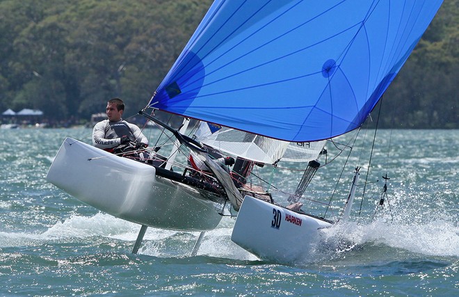 Mick Guinea and Viv Haydon head for the bottom mark gate  - F18 Nationals  © Crosbie Lorimer http://www.crosbielorimer.com