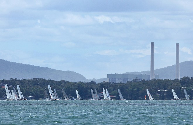 The fleet moves up the western shore of Lake Macquarie. - F18 Nationals  © Crosbie Lorimer http://www.crosbielorimer.com
