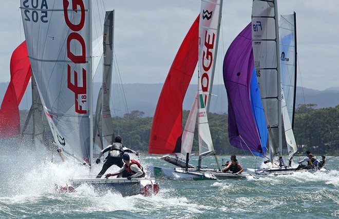 The fleet hoists kites for the downwind leg. - F18 Nationals  © Crosbie Lorimer http://www.crosbielorimer.com