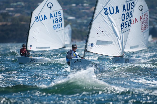 Wills Nuske from Victoria enjoying the fresh breeze on the Derwent - 2013 International Optimist Australian Championship © Dane Lojek