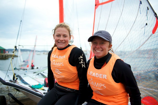 Tess Lloyd (right) and her crew Eliza Solly at the OAMPS Australian Youth Sailing Championships &copy;  Andrea Francolini Photography http://www.afrancolini.com/