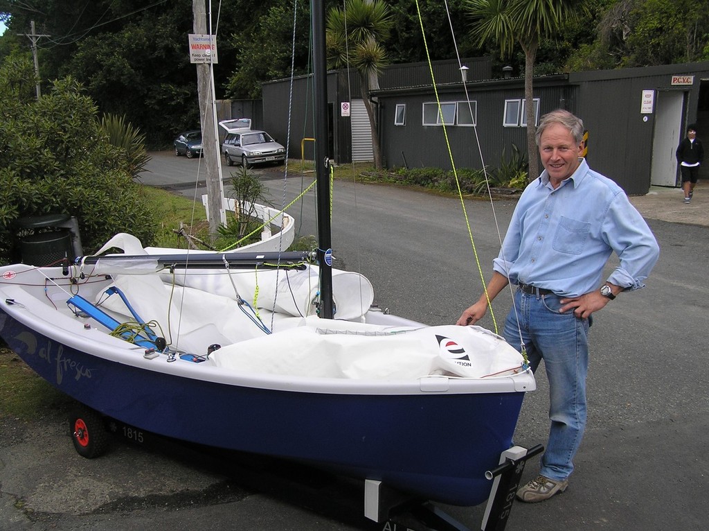 #1815 Al Fresco is a recently built Davie Norris glass boat, here with skipper Peter Nees of Otago Yacht Club. With longtime crew Peter Wood they came 5th overall and won the Muritai One Ton Cup for 1st crew with a combined age of more than 100 years., - 2013 Sunburst Nationals © Nigel Price