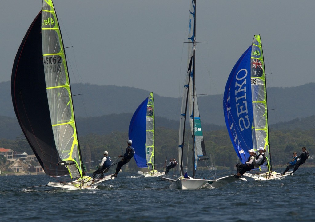 The Combined 49er/49erFX Fleet Handling The Light Breezes Day 2 - Zhik NSW and ACT 9er State Championships © David Price