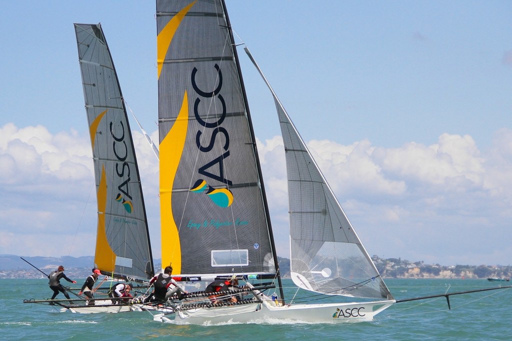 Double trouble - ASCC 1 & 2 - 18ft Skiffs, Auckland January 13, 2013 photo copyright Richard Gladwell www.photosport.co.nz taken at  and featuring the  class