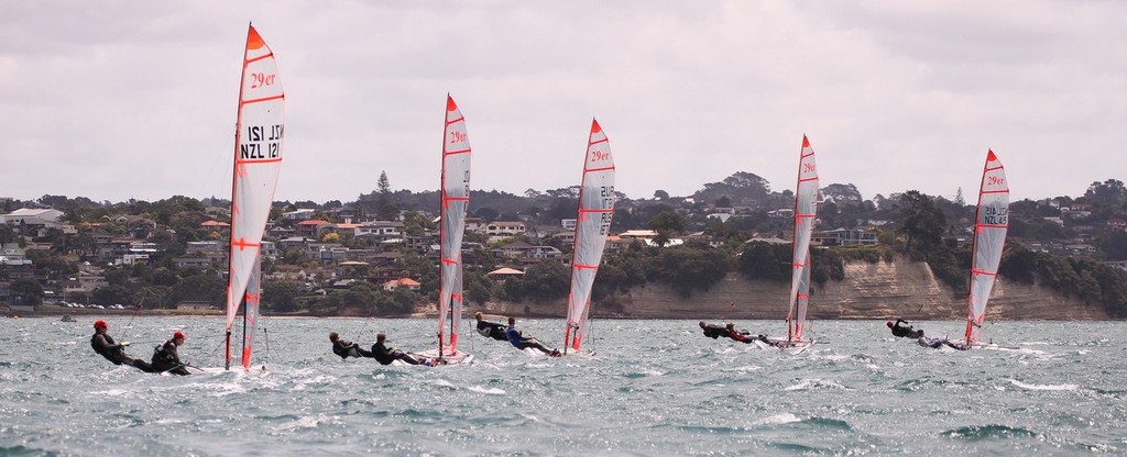 Close 29er skiff racing - what could be more fun on a sunny day? - NZ 29er National Championships 2013 photo copyright John Adair taken at  and featuring the  class