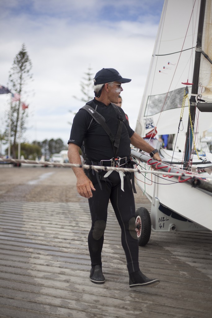 Neil Patchett gets ready to launch his 14 at the Royal Queensland Yacht Squadron  - Australian 14ft Skiff Championships 2012  © Andrew Gough