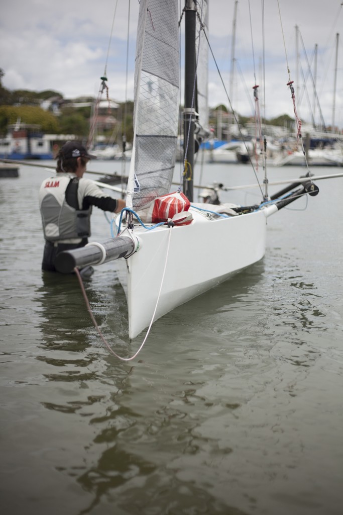 off the ramp at RQYS  - Australian 14ft Skiff Championships 2012  © Andrew Gough