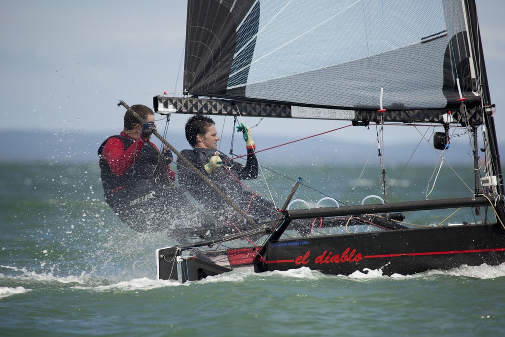 Race winners D. Hayter and T. Neighbour rounding the last leeward mark  - I14 Australian Championships 2012 photo copyright Andrew Gough taken at  and featuring the  class