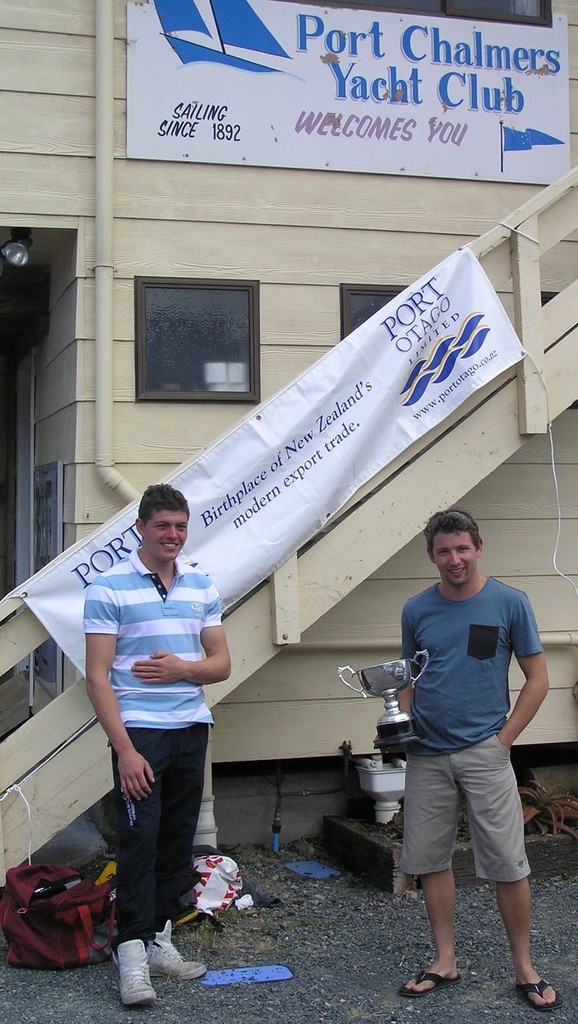 Ben and Jake Hawker from MacAndrew Bay Boating  Club with the Wilson & Horton Trophy for 1st on Line in the Sunburst Nationals. - 2013 Sunburst Nationals photo copyright Nigel Price taken at  and featuring the  class