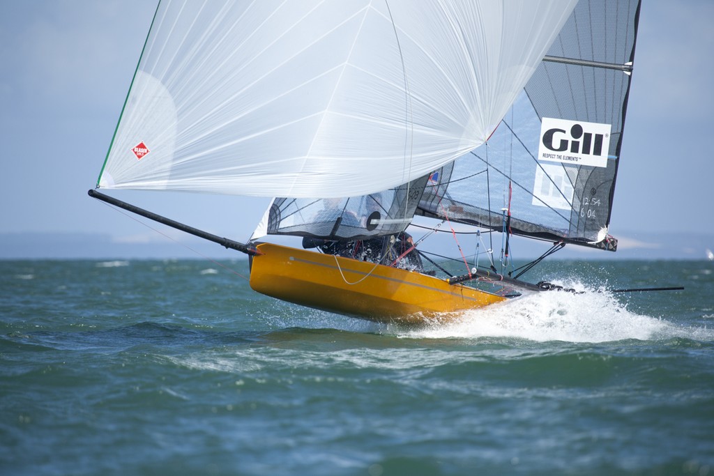 Del Boca Vista smoking downwind to win race two on Waterloo Bay  - International 14ft Skiff Australian Championships  © Andrew Gough