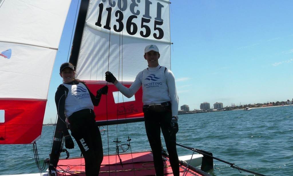 H16 Youth & ISAF Youth Champions Paul Darmanin & Lucy Copeland  - Hobie Cat Australasia & Hogs Breath Cafe Australian Hobie Cat National Championships 2012 © Sally Waterhouse