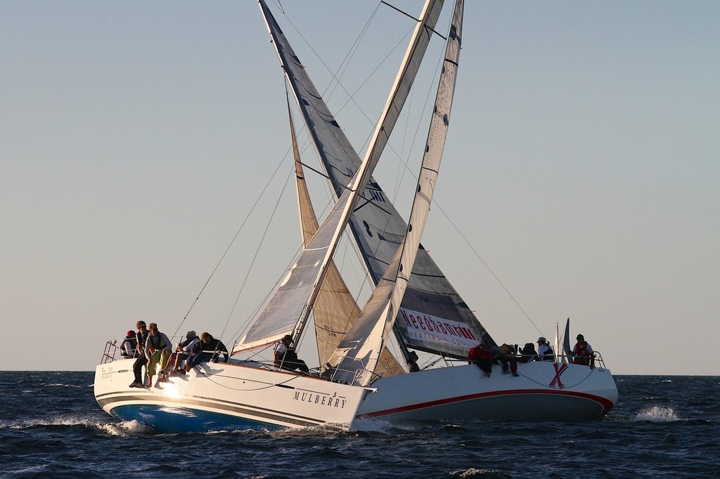 Mulberry crosses the X Factor on the way to the first mark in the night race. - 2013  Geographe Bay Race Week photo copyright Bernie Kaaks taken at  and featuring the  class