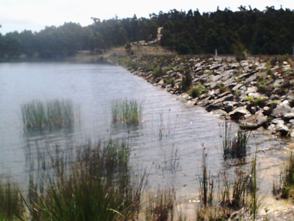 The rock faced dam at Curries(400metre exclusion zone to angling) © Carl Hyland