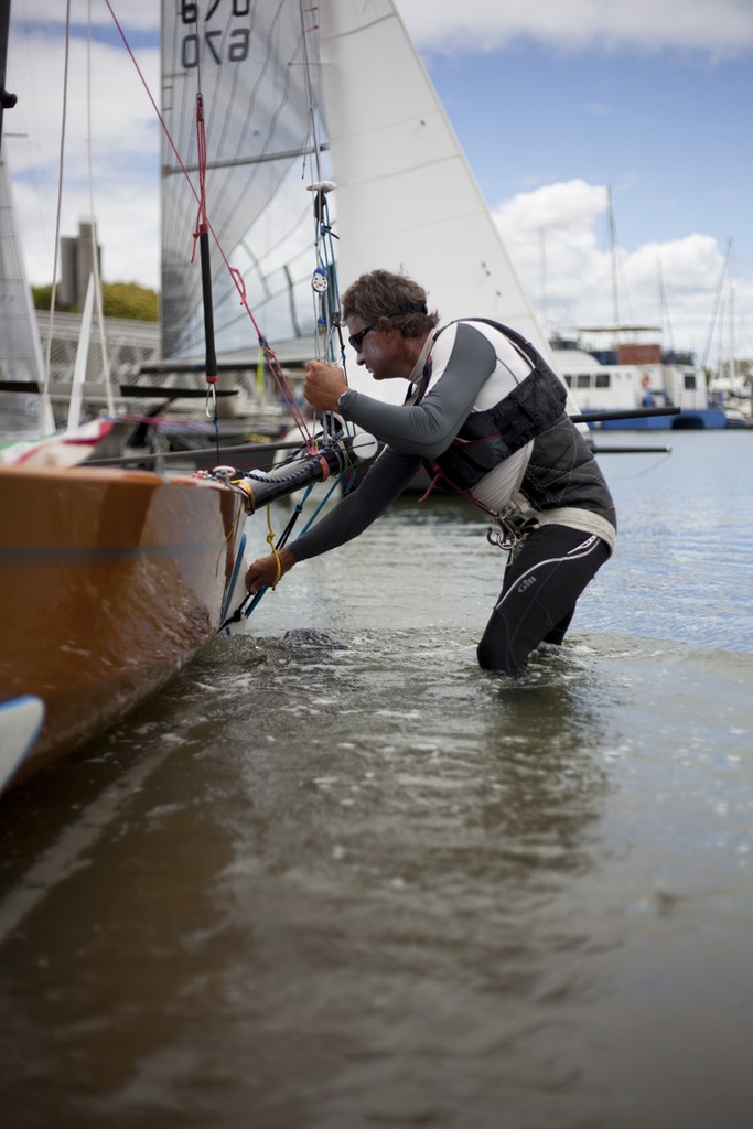 Devine launches his boat on the final days racing  www.andrewgoughphotography.com - I14 Australian Championships 2012 © Andrew Gough