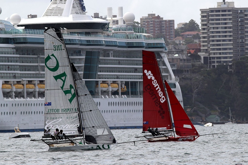 Another close finish at the Giltinan - JJ Giltinan 18ft Skiff Championship 2013, Race 5 photo copyright Frank Quealey /Australian 18 Footers League http://www.18footers.com.au taken at  and featuring the  class