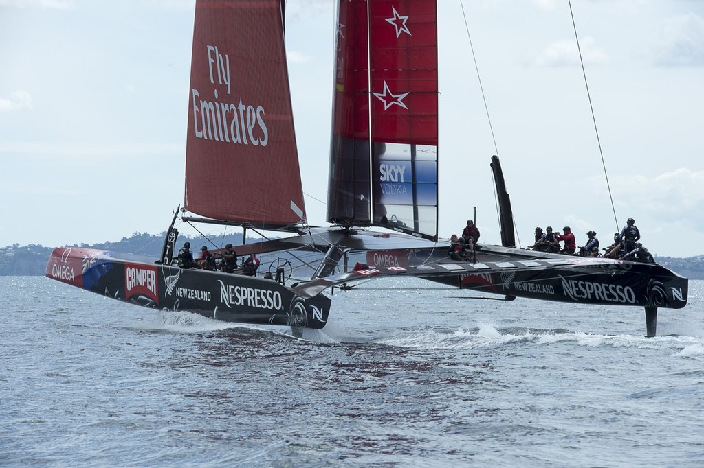 Emirates Team New Zealand's second AC72, NZL5 goes for it's first shake down sail. 12/2/2013 photo copyright Chris Cameron/ETNZ http://www.chriscameron.co.nz taken at  and featuring the  class