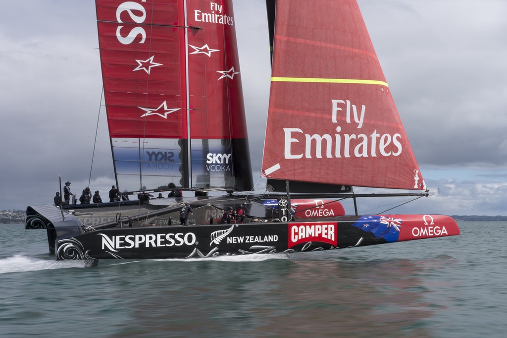 Emirates Team New Zealand, NZL5 sailing for the third day of testing. 15/2/2013 photo copyright Chris Cameron/ETNZ http://www.chriscameron.co.nz taken at  and featuring the  class