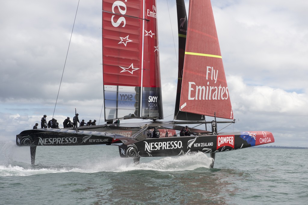 Emirates Team New Zealand, NZL5 sailing for the third day of testing. 15/2/2013 photo copyright Chris Cameron/ETNZ http://www.chriscameron.co.nz taken at  and featuring the  class