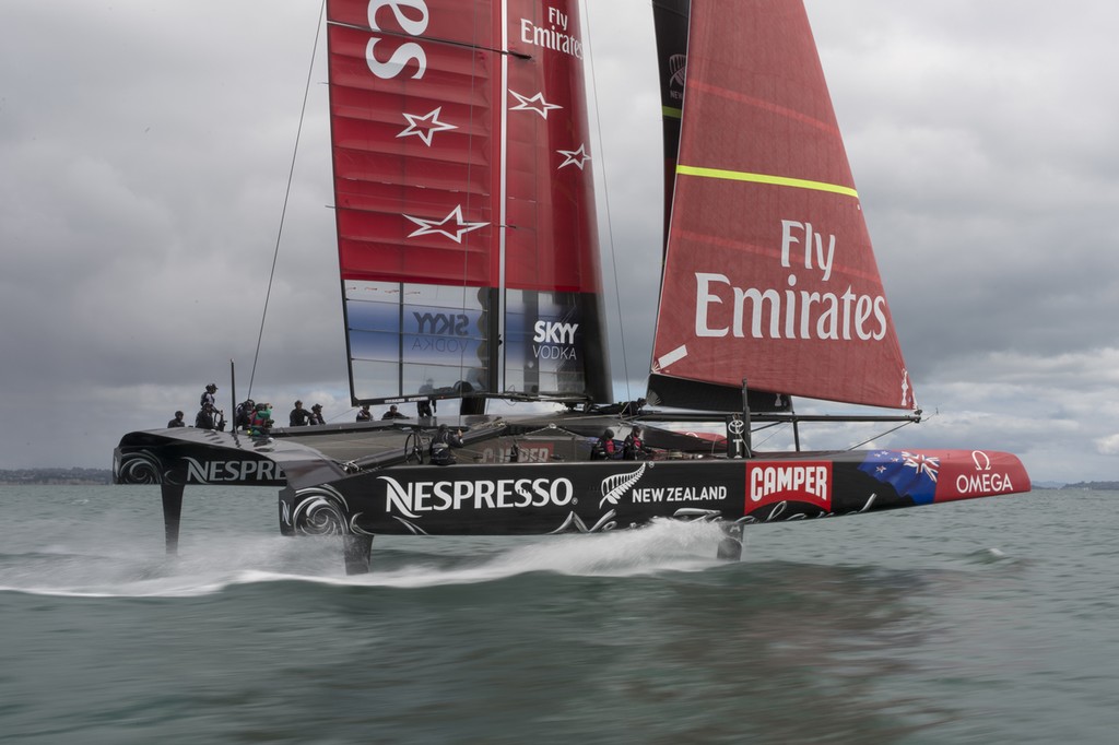 Emirates Team New Zealand, NZL5 sailing for the third day of testing. 15/2/2013 © Chris Cameron/ETNZ http://www.chriscameron.co.nz