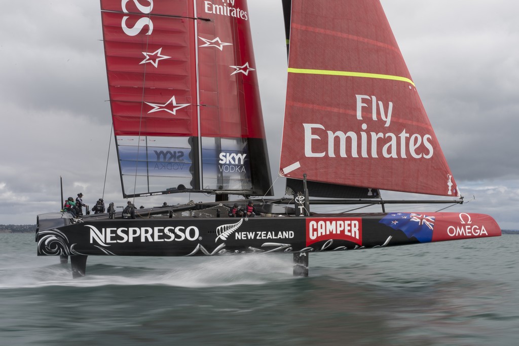 Emirates Team New Zealand, NZL5 sailing for the third day of testing. 15/2/2013 photo copyright Chris Cameron/ETNZ http://www.chriscameron.co.nz taken at  and featuring the  class