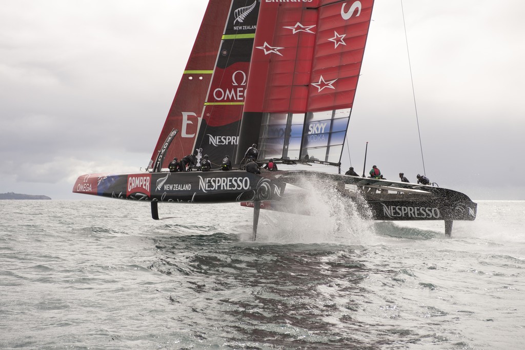 Emirates Team New Zealand, NZL5 sailing for the third day of testing. 15/2/2013 photo copyright Chris Cameron/ETNZ http://www.chriscameron.co.nz taken at  and featuring the  class