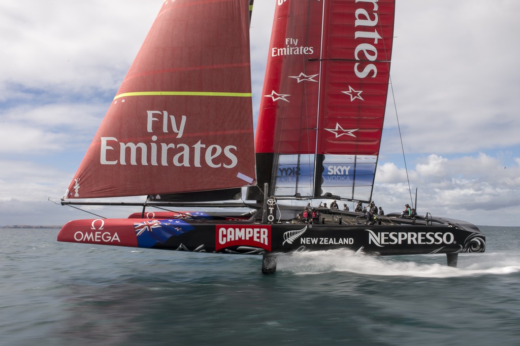 Emirates Team New Zealand, NZL5 sailing for the third day of testing. 15/2/2013 photo copyright Chris Cameron/ETNZ http://www.chriscameron.co.nz taken at  and featuring the  class