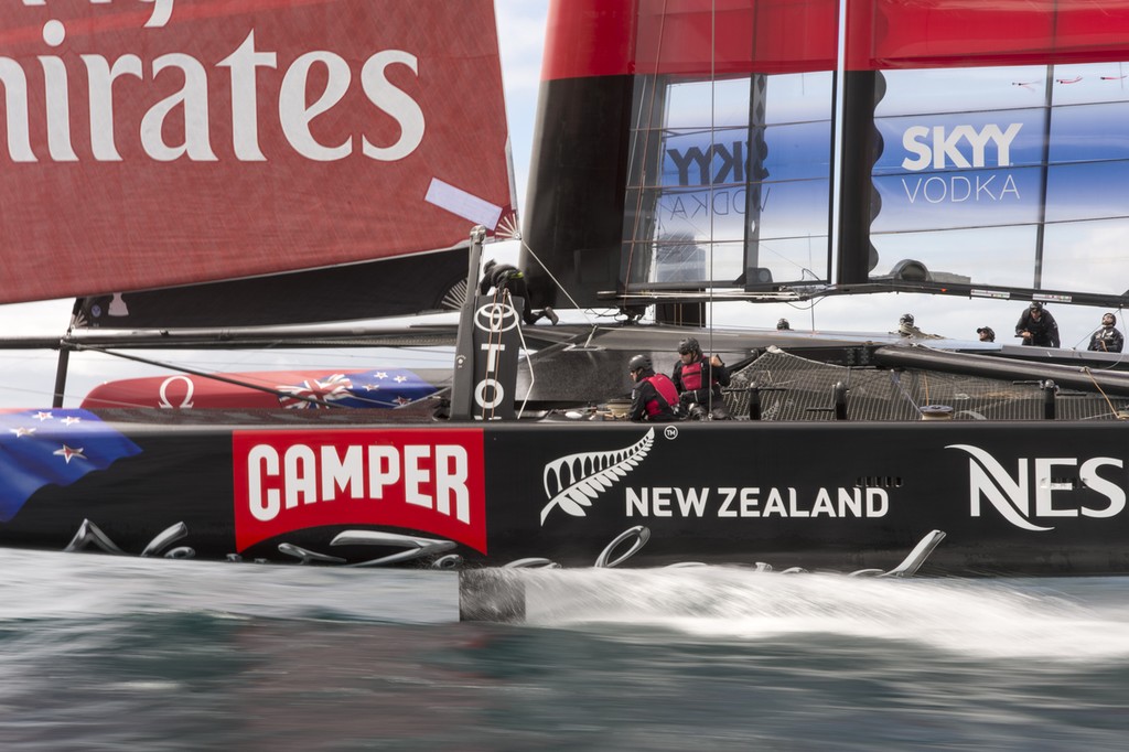 Emirates Team New Zealand, NZL5 sailing for the third day of testing. 15/2/2013 photo copyright Chris Cameron/ETNZ http://www.chriscameron.co.nz taken at  and featuring the  class