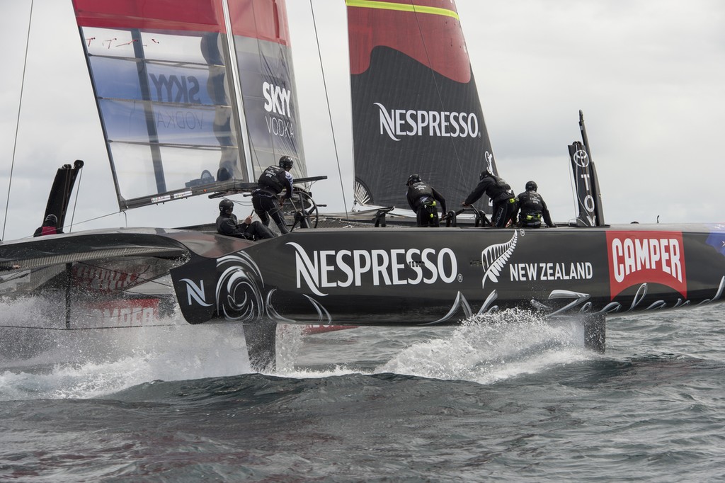 Emirates Team New Zealand, NZL5 sailing for the third day of testing. 15/2/2013 © Chris Cameron/ETNZ http://www.chriscameron.co.nz