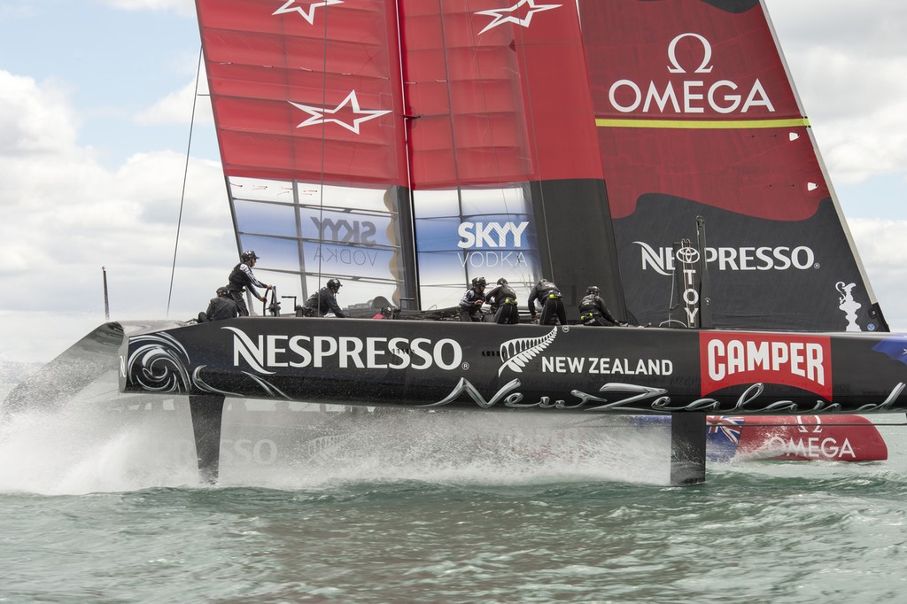 Emirates Team New Zealand, NZL5 sailing for the third day of testing. 15/2/2013 © Chris Cameron/ETNZ http://www.chriscameron.co.nz
