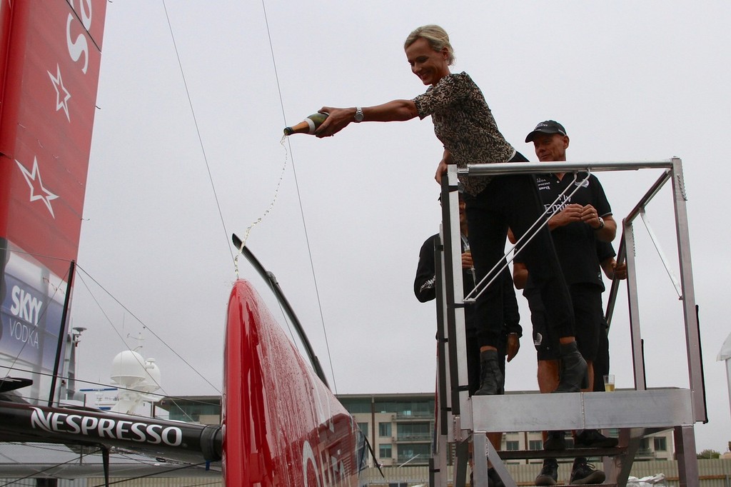 Mandy Barker christens the AC72 - Emirates Team NZ AC72 Launch February 4, 2013 photo copyright Richard Gladwell www.photosport.co.nz taken at  and featuring the  class