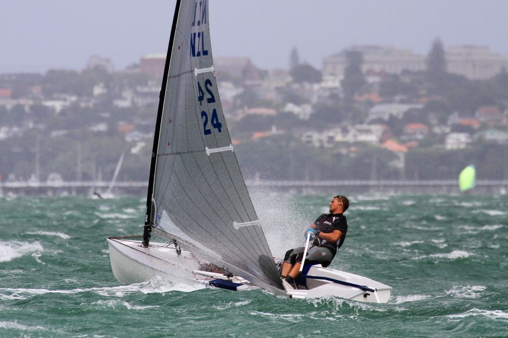 Josh Junior in the Finn - Day 4, Oceanbridge Sail Auckland 2013 photo copyright Richard Gladwell www.photosport.co.nz taken at  and featuring the  class