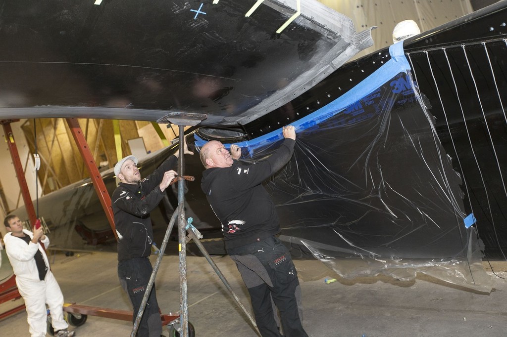 Boat 1 Repair and Boat 2 building / SFO Jan Testing Session / ORACLE TEAM USA / San Francisco (USA) / 24-01-2013 photo copyright Guilain Grenier Oracle Team USA http://www.oracleteamusamedia.com/ taken at  and featuring the  class