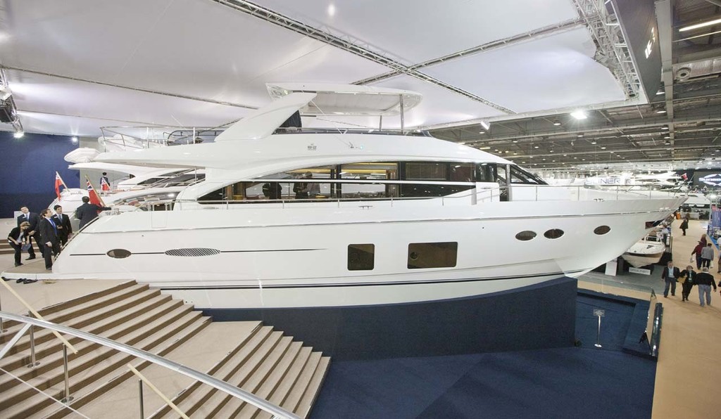 A 82 Princess Yacht on display for the global launch, at the Tullett Prebon London Boat Show, ExCeL, London. © onEdition http://www.onEdition.com