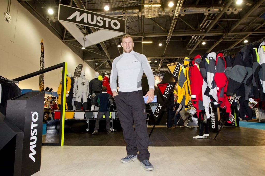 James Haskell sets a new record of 11.53 second on the Musto Winch Grinding Challenge at the Tullett Prebon London Boat Show, ExCeL, London. © onEdition http://www.onEdition.com