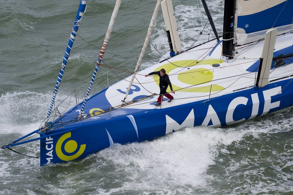 Vendee Globe Finish For Francois Gabart (Fra) / Macif - Photo Olivier Blanchet photo copyright DPPI / Vendee Globe http://www.vendeeglobe.org/en/ taken at  and featuring the  class