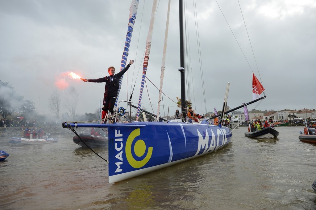 Vendee Globe Finish For Francois Gabart (Fra) / Macif After 78d 02h 16mn 40sec / Winner - Photo Vincent Curutchet photo copyright Vincent Curutchet / DPPI / Vendée Globe  taken at  and featuring the  class