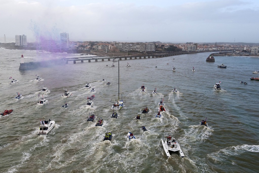 Vendee Globe Finish For Francois Gabart (Fra) / Macif - Photo Olivier Blanchet  &copy; DPPI / Vendee Globe http://www.vendeeglobe.org/en/
