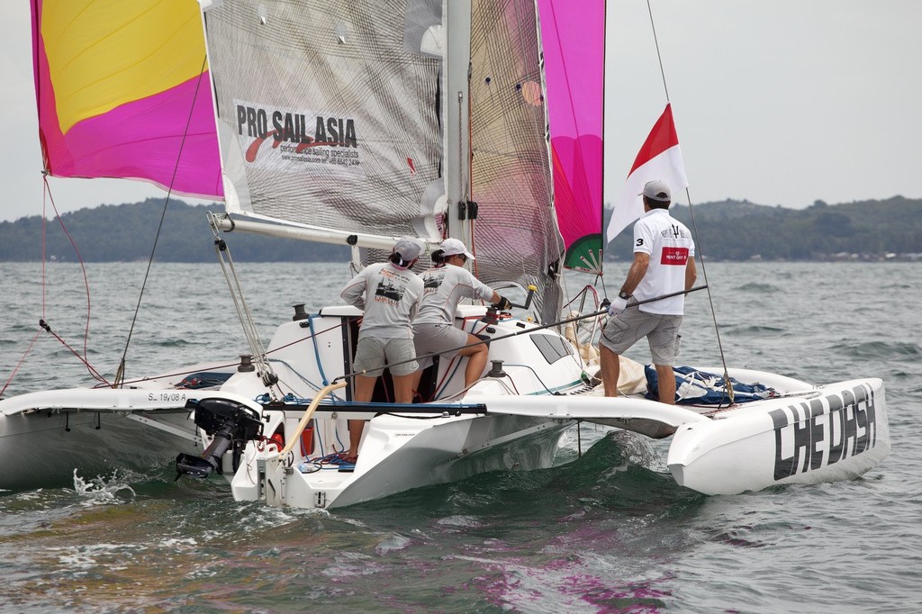 Mt Gay Rum 2013 Neptune Regatta, Nongsa windward-leeward raceConcentration  from the after guard on Rikki Tikki Tavi. photo copyright Guy Nowell http://www.guynowell.com taken at  and featuring the  class