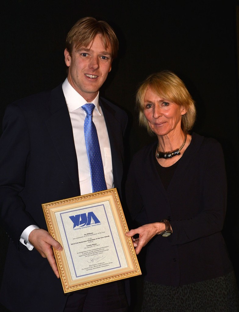 2012 YJA Pantaenius Yachtsman of the Year award lunch at Trinity House, London <br />
Ian Williams, World Match Race Champion runner-up in the YJA Pantaenius Yachtsman of the Year awards, presented by Lady Pippa Blake<br />
 © Barry Pickthall/PPL http://www.pplmedia.com