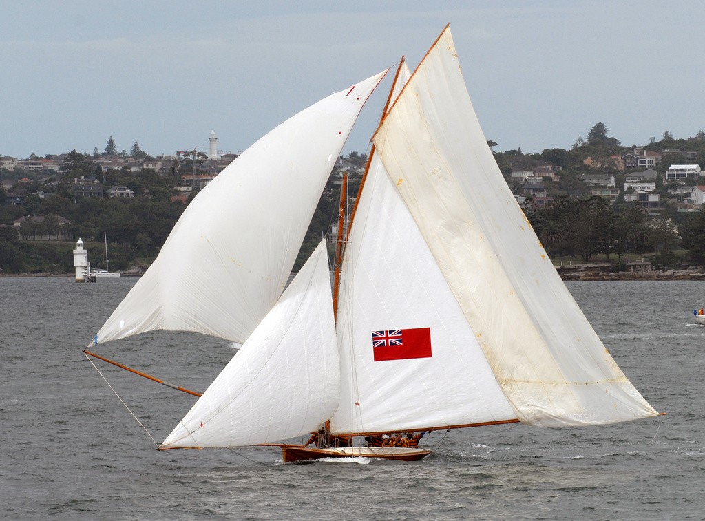 Historical skiff under full sail in the 2012 Australia Day Regatta &copy; Peter Campbell