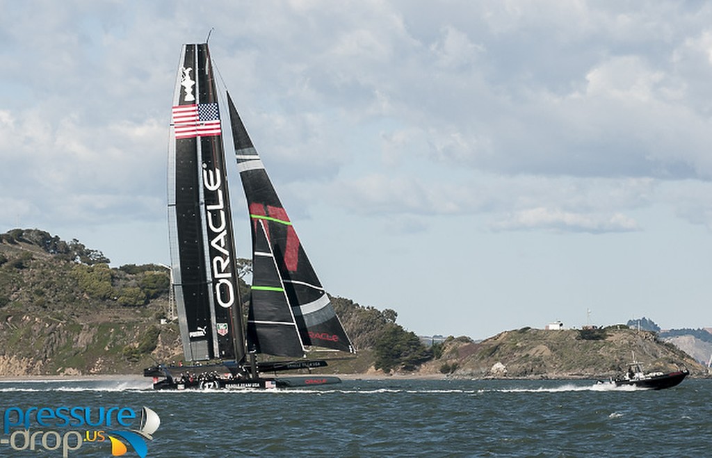 Oracle Team USA, goes in to windward in San Francisco photo copyright Erik Simonson www.pressure-drop.us http://www.pressure-drop.us taken at  and featuring the  class