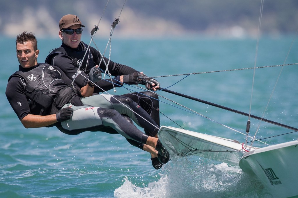 Peter Burling and Blair Tuke sail their 49er at Oceanbridge Sail Auckland 2013. Auckland, New Zealand, 2 February 2013. Photo: Gareth Cooke/Subzero photo copyright Gareth Cooke - Subzero Images http://www.subzeroimages.com taken at  and featuring the  class