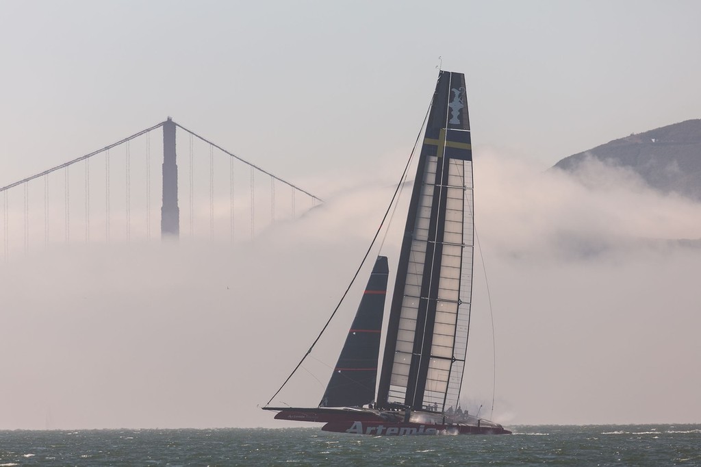 12/02/2013 - San Francisco (USA) - 34th America's Cup - AC72 training in the Fog, Artemis Racing photo copyright Americas Cup Media www.americascup.com taken at  and featuring the  class