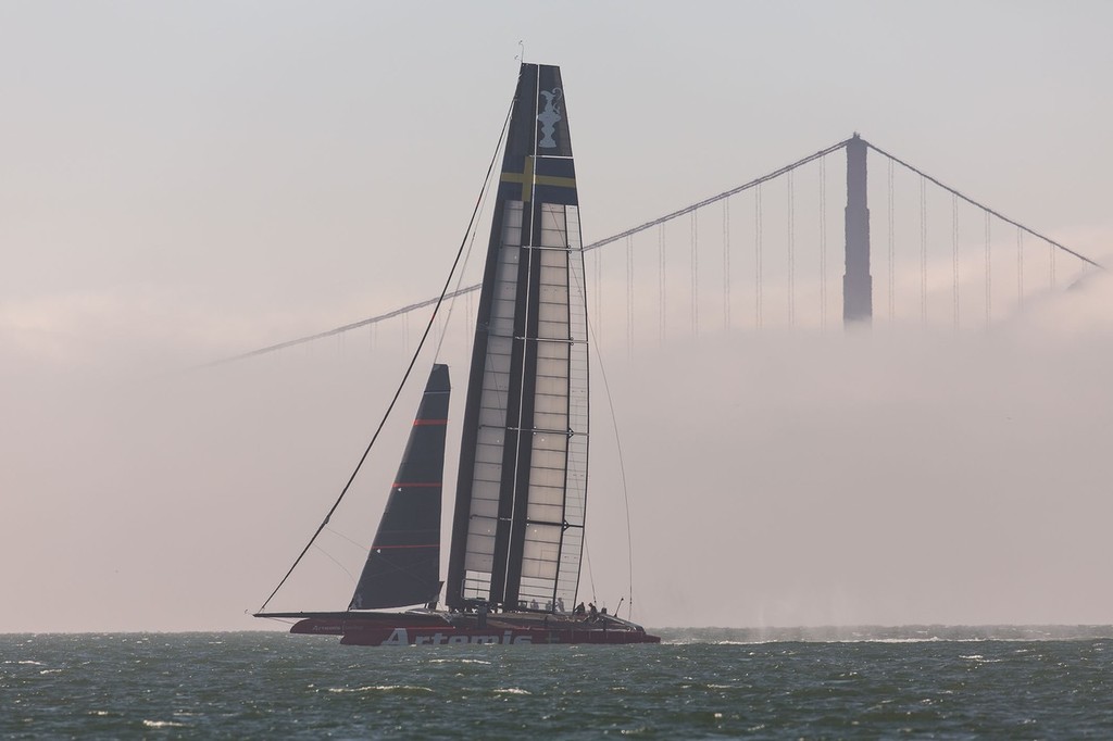 AC72 training in the Fog, Artemis Racing © Americas Cup Media www.americascup.com