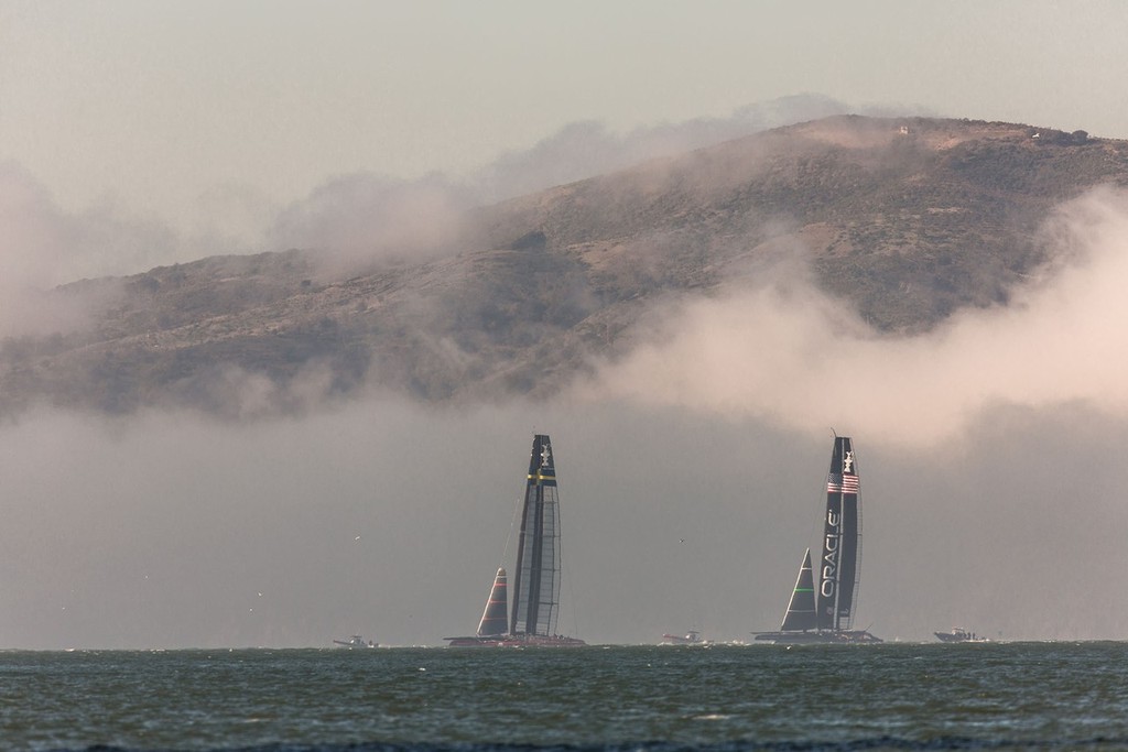 12/02/2013 - San Francisco (USA) - 34th America's Cup - AC72 training in the Fog photo copyright Americas Cup Media www.americascup.com taken at  and featuring the  class