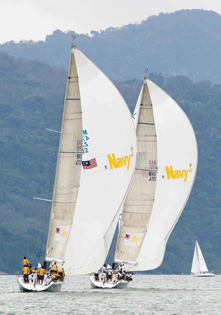 Royal Langkawi International Regatta 2013. Utarid (Royal Malaysian Navy) ahead of Uranus (Royal Malaysian Navy). photo copyright Guy Nowell http://www.guynowell.com taken at  and featuring the  class