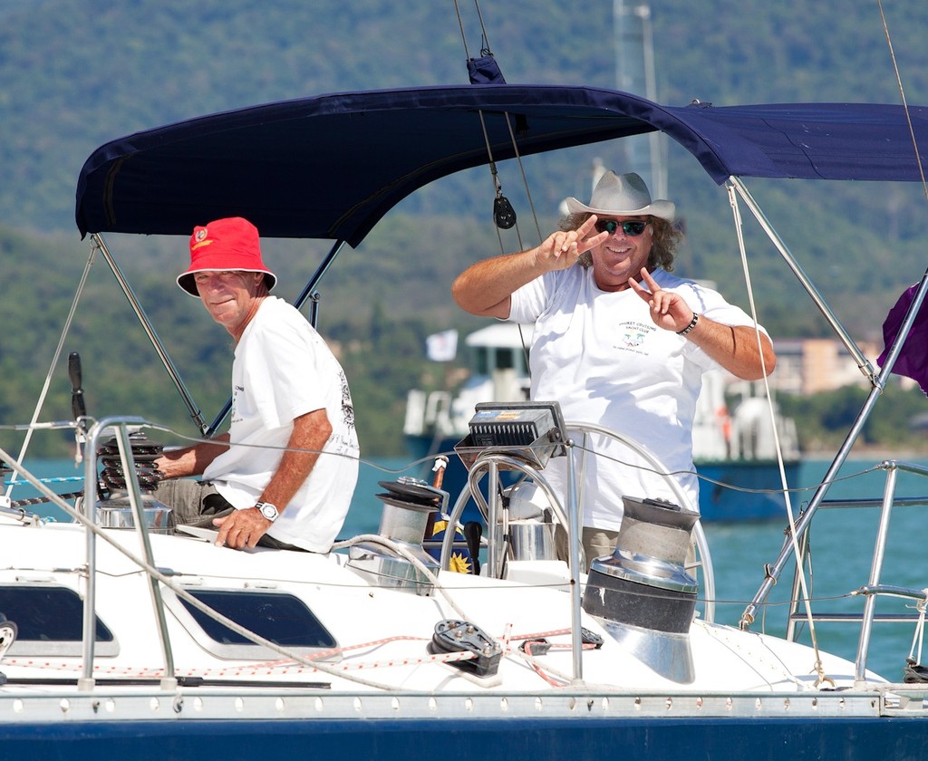 Royal Langkawi International Regatta 2013. Overdrive shows off some hand signals. © Guy Nowell http://www.guynowell.com