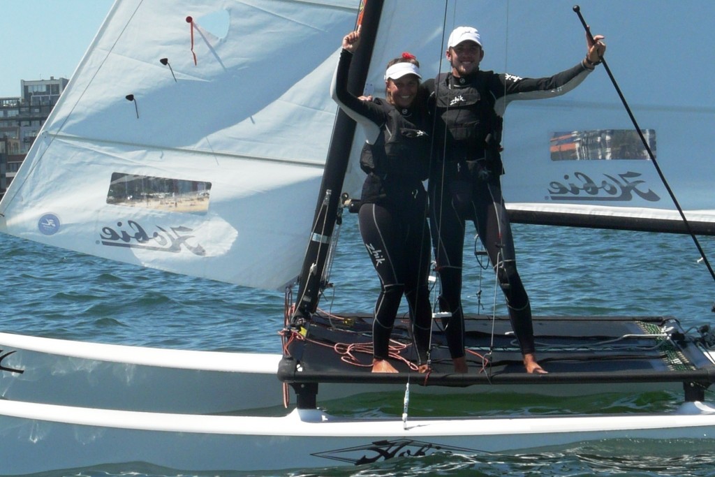 Lisa Darmanin and Jason Waterhouse after winning 2013 Hobie 16 Nationals  - Hobie Cat Australasia & Hogs Breath Cafe Australian Hobie Cat National Championships 2012 © Sally Waterhouse